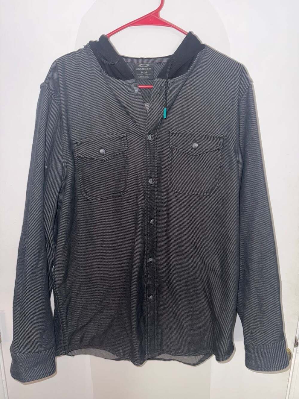 Oakley Men's Gray Pinstripe Long Sleeve Button Down Shirt Jacket